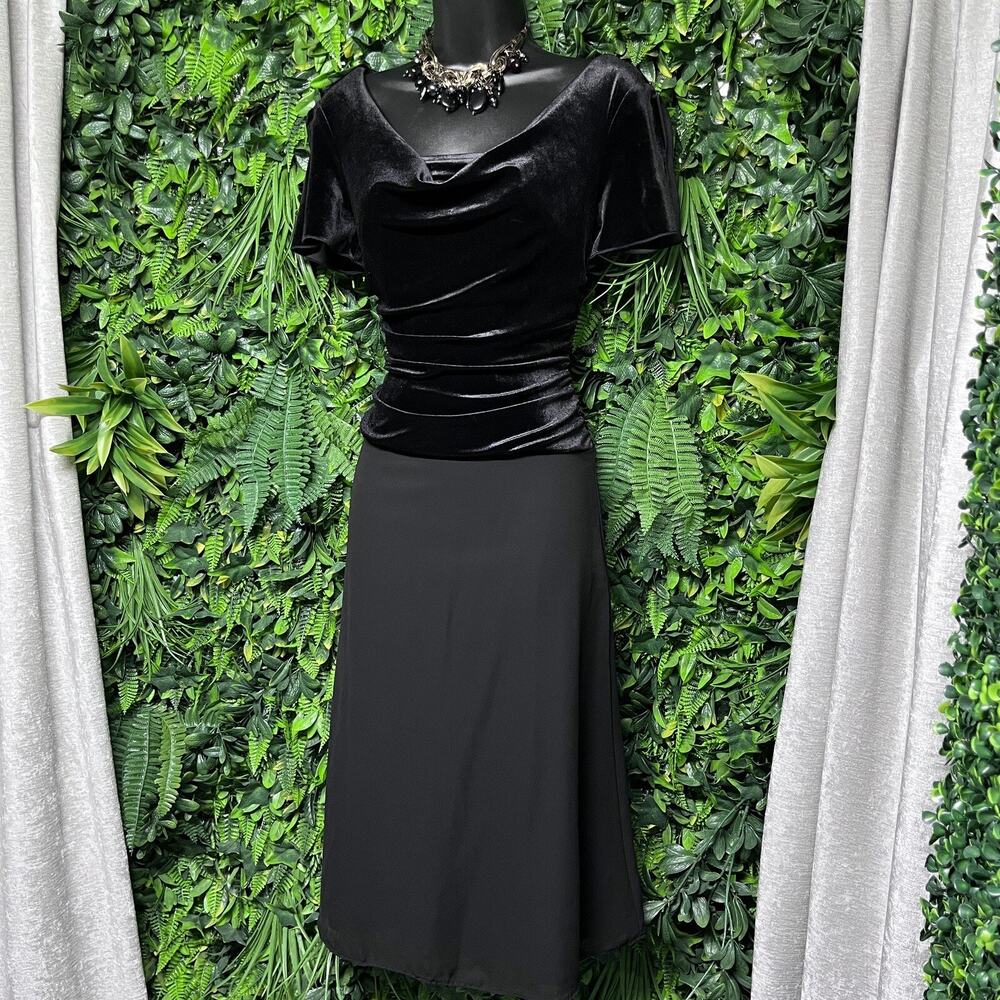 ALEXA B NITES Dress Women 4 Black‎ Velvet Cowl Neck Sheath Fit Flare Ruched 2649